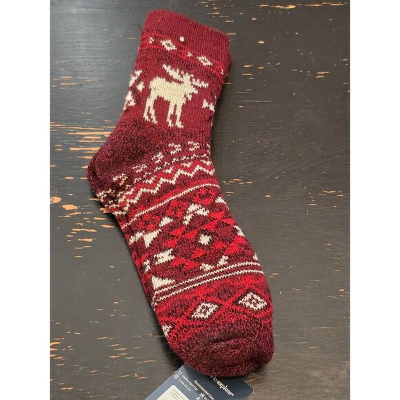 Magellan Outdoors Lodge Sock Large M 9-12 W 10-13 Aloe Infused Moose Pattern Red - Picture 2 of 3